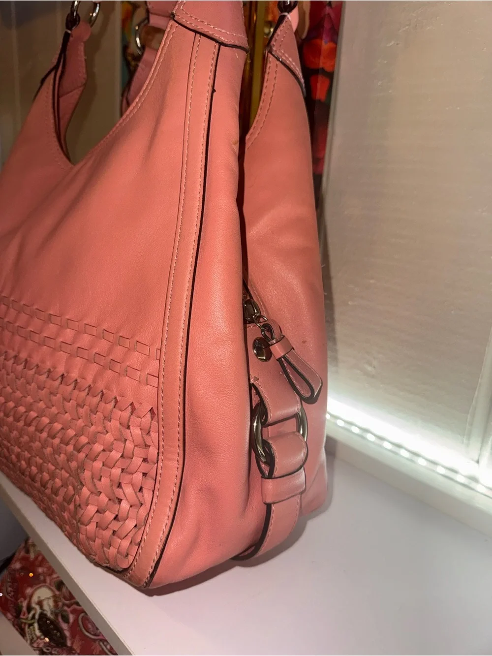 EUC Coach Coral Pink Woven Leather Hobo Shoulder Bag with Triple Entry - Picture 12 of 16